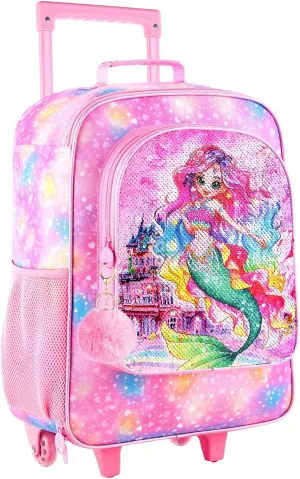 Girls Suitcase, Kids Sequins Rolling Luggage, Cute Mermaid Travel Carry on for Elementary Preschool Toddler