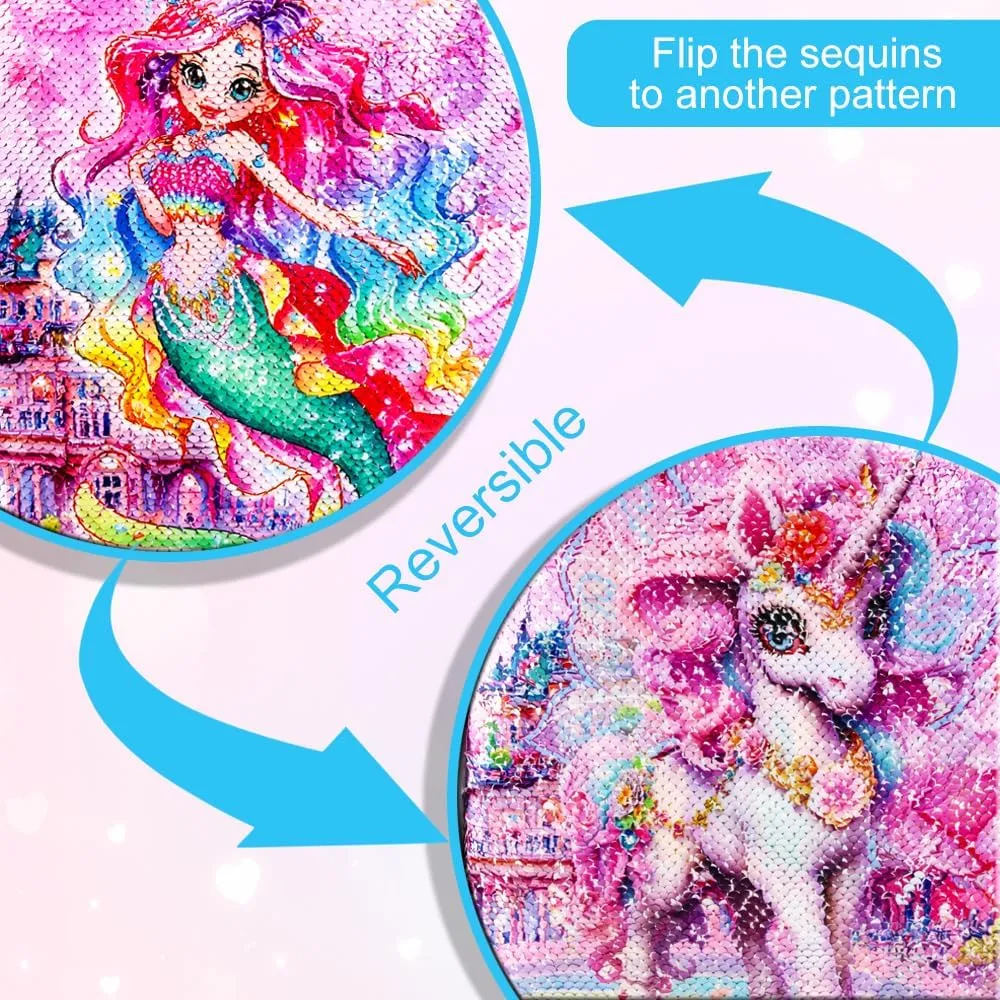 Girls Suitcase, Kids Sequins Rolling Luggage, Cute Mermaid Travel Carry on for Elementary Preschool Toddler