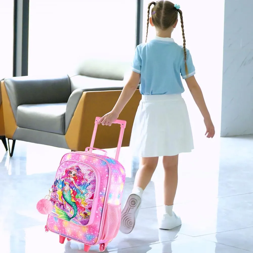 Girls Suitcase, Kids Sequins Rolling Luggage, Cute Mermaid Travel Carry on for Elementary Preschool Toddler