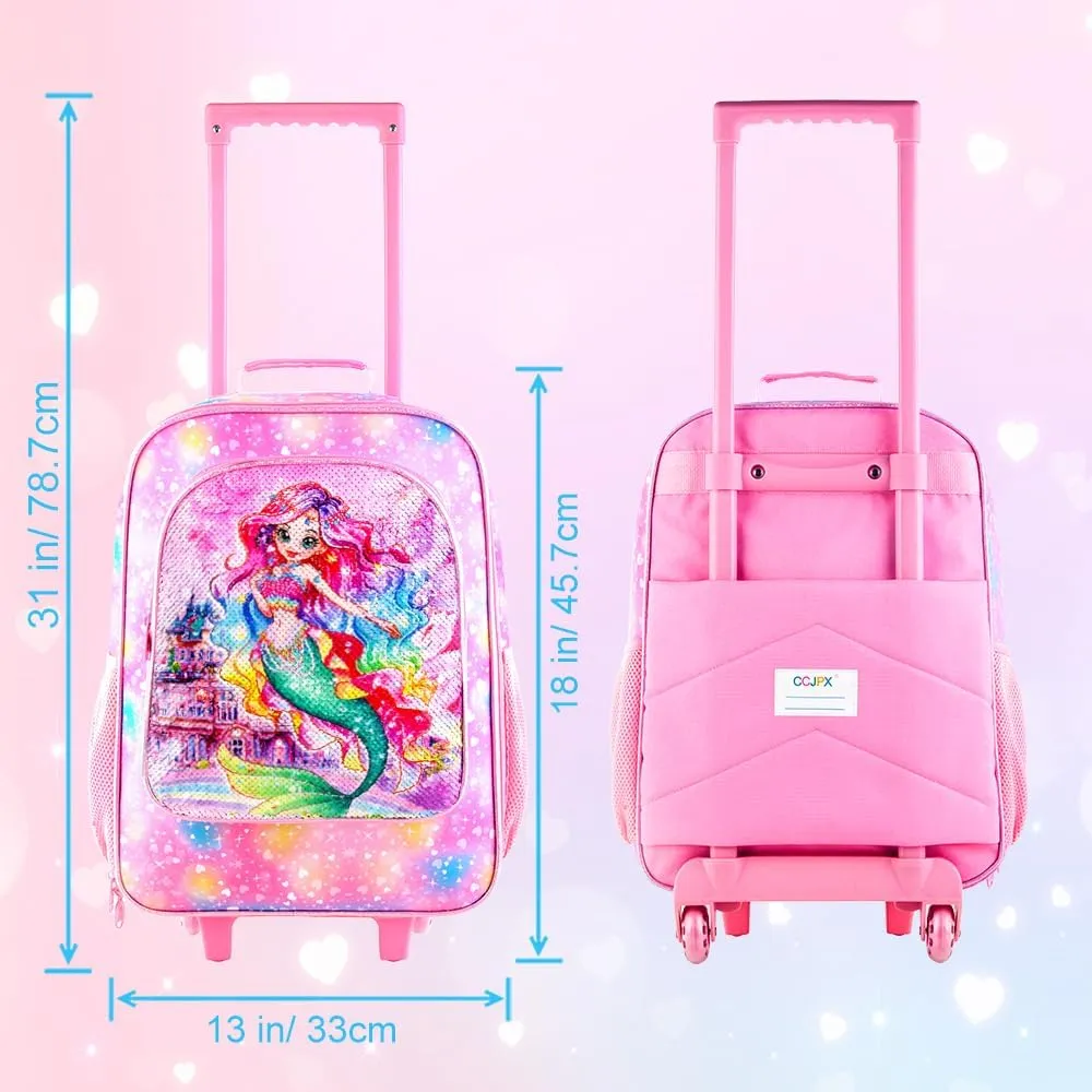 Girls Suitcase, Kids Sequins Rolling Luggage, Cute Mermaid Travel Carry on for Elementary Preschool Toddler