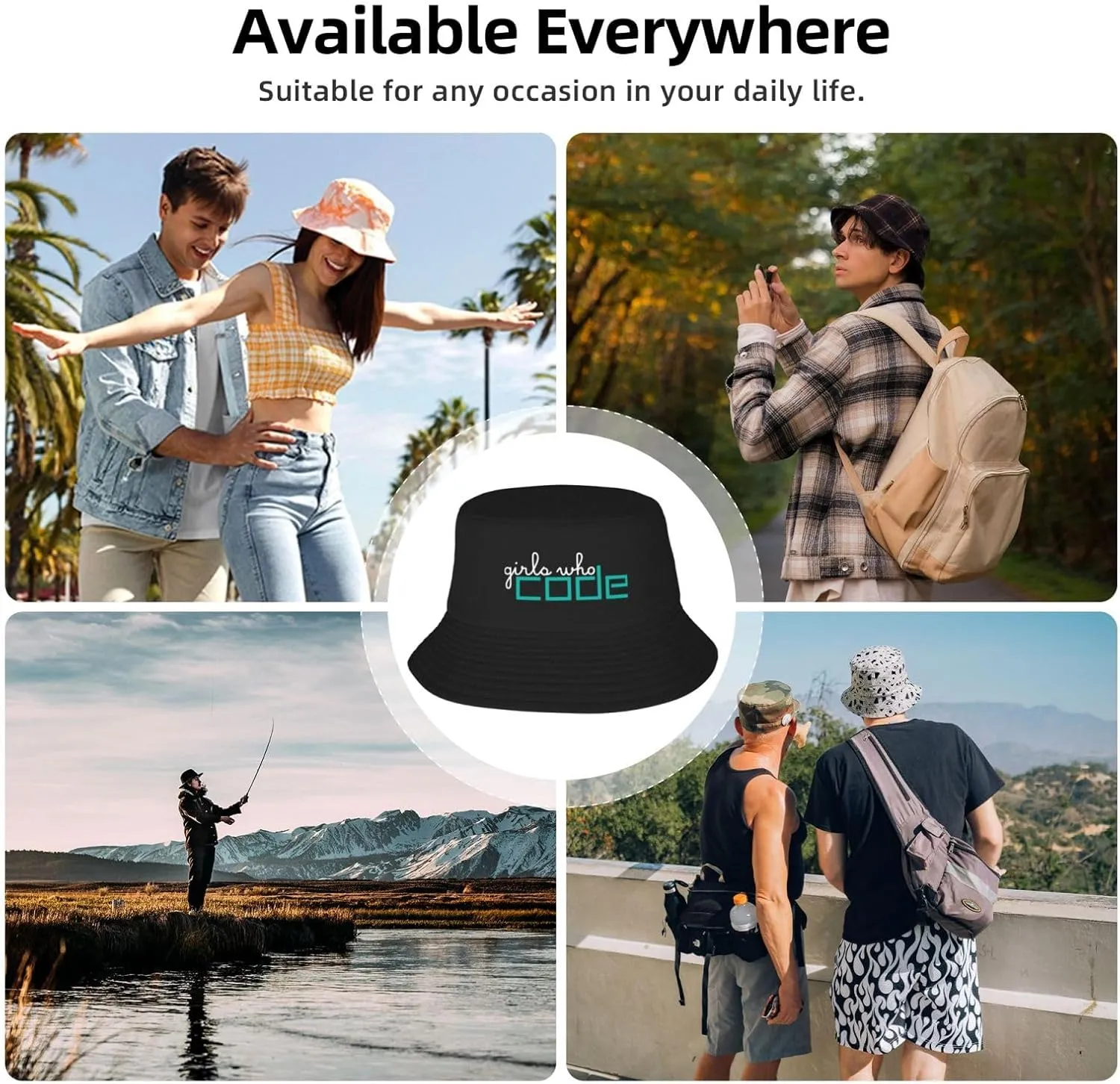 Girls Who Code Unisex Fisherman Cap Travel Beach Hat Fashion Packable Sun Hat for Adults Teens
