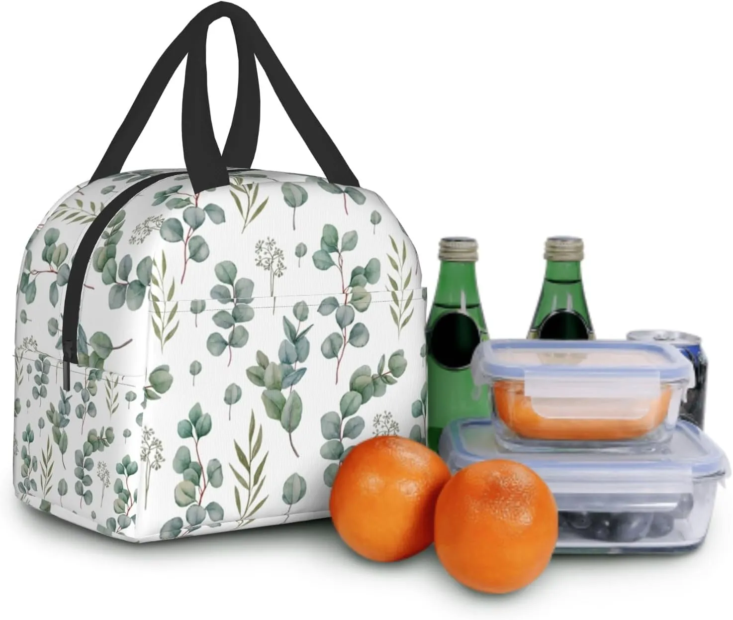 Giwawa Eucalyptus Leaves Lunch Bag Green Leaf Insulated Durable Handbag Portable Cooler Organizer Lunch Box for Work Office Travel Picnic