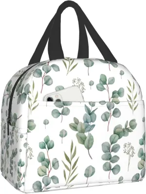 Giwawa Eucalyptus Leaves Lunch Bag Green Leaf Insulated Durable Handbag Portable Cooler Organizer Lunch Box for Work Office Travel Picnic