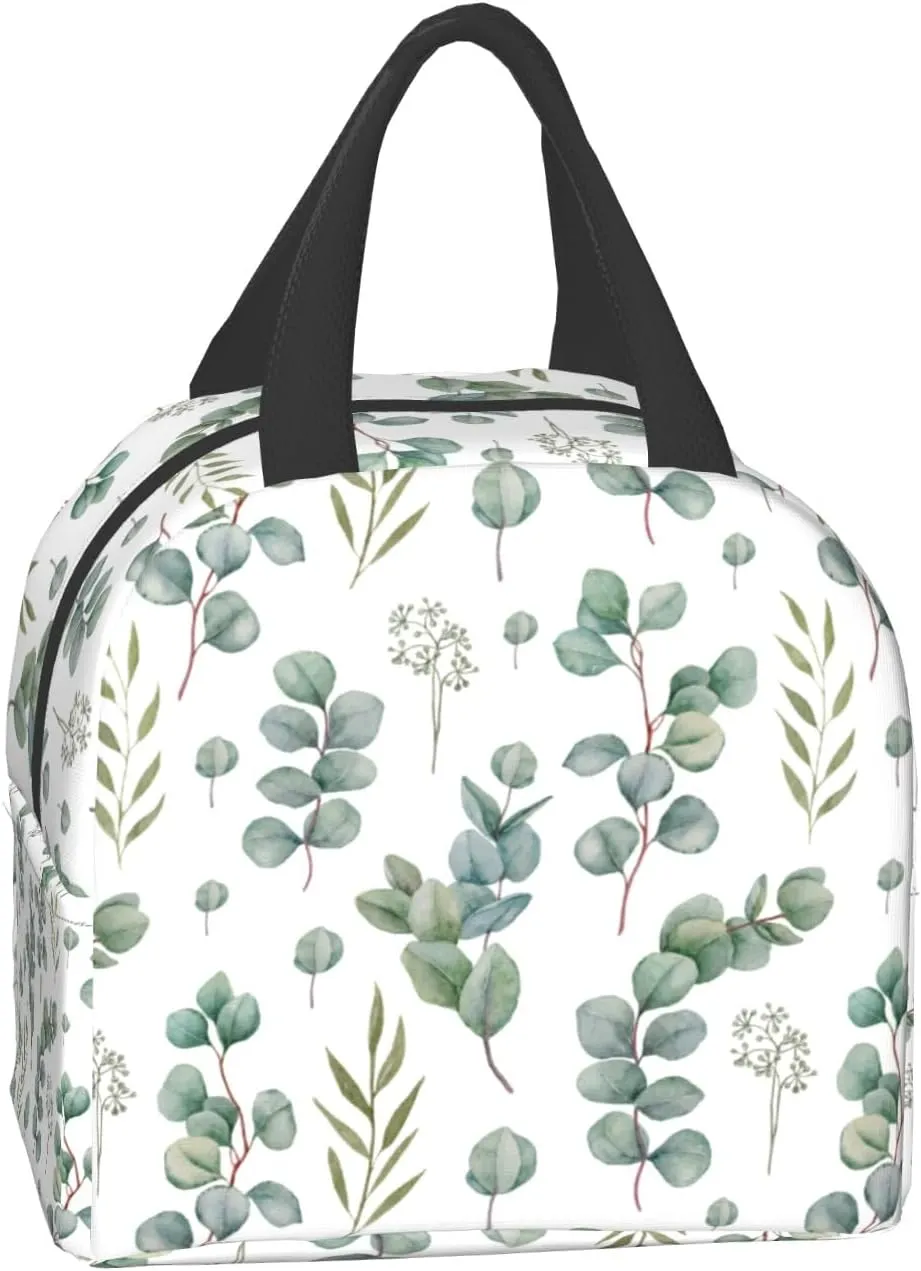Giwawa Eucalyptus Leaves Lunch Bag Green Leaf Insulated Durable Handbag Portable Cooler Organizer Lunch Box for Work Office Travel Picnic