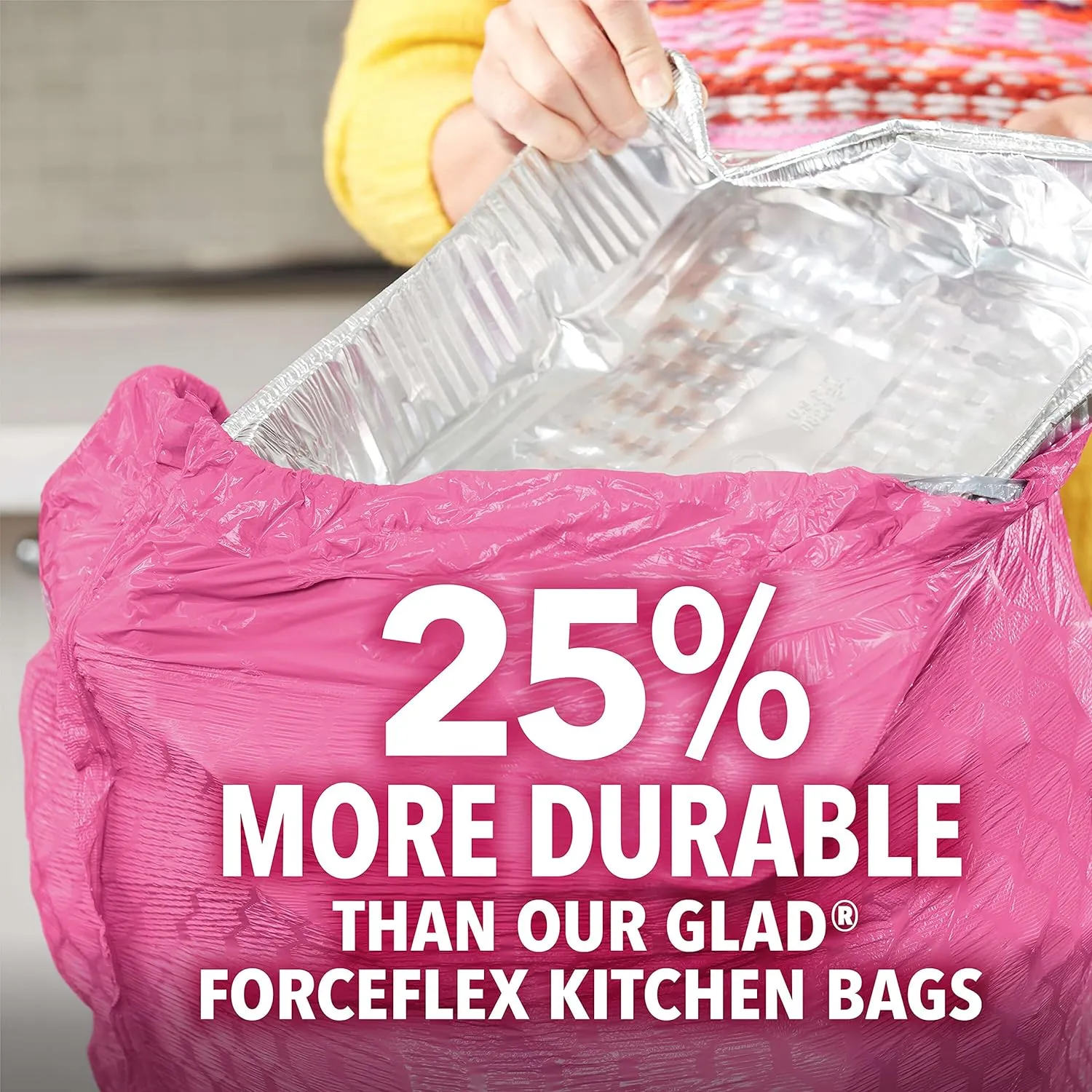 Glad ForceFlex MaxStrength Tall Kitchen Drawstring Trash Bags, 13 Gal, 90 Ct (Package May Vary)