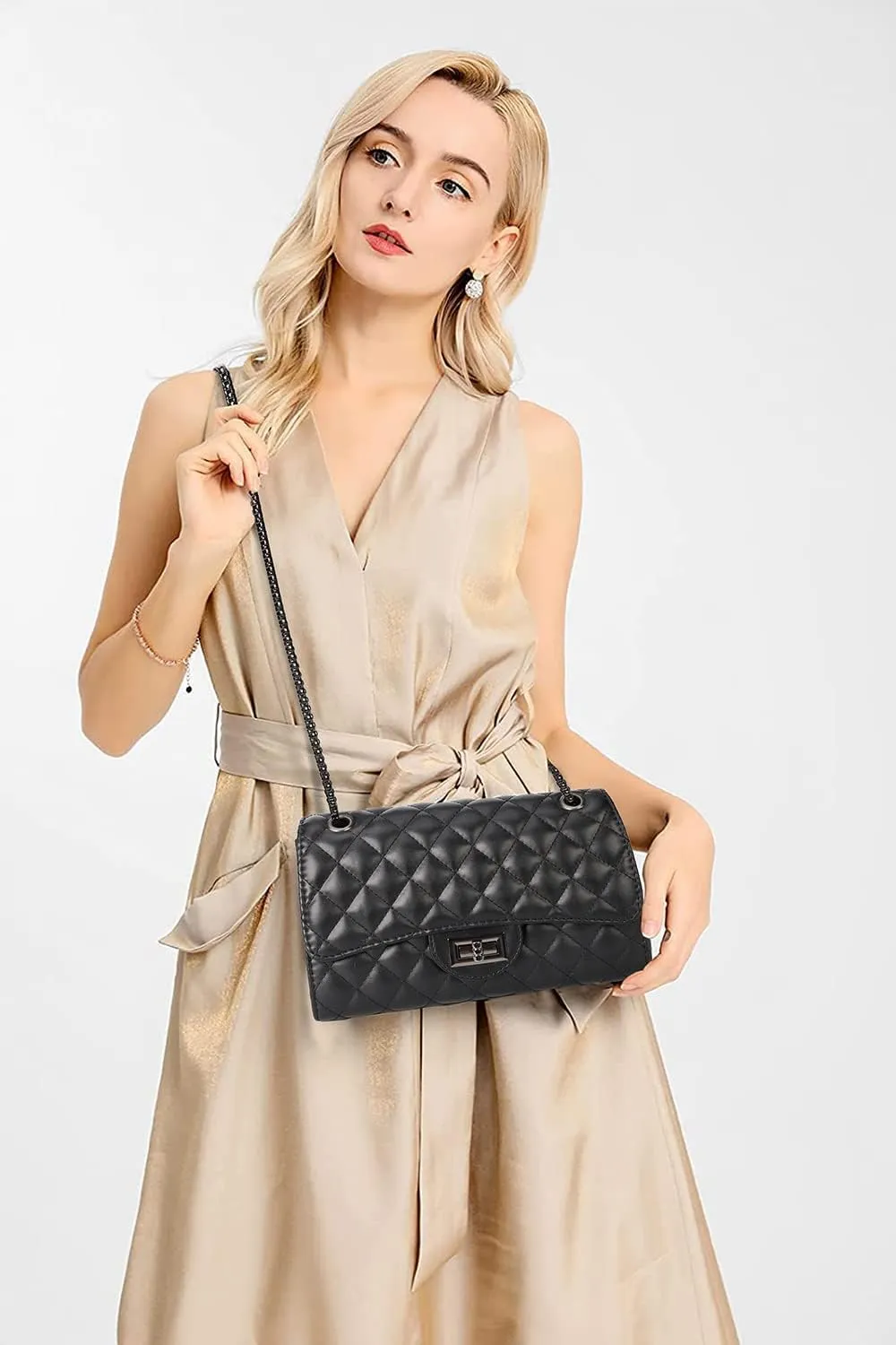 Gladdon Quilted Crossbody Purse for Women Trendy Ladies Shoulder Bag with Chain Designer Purses