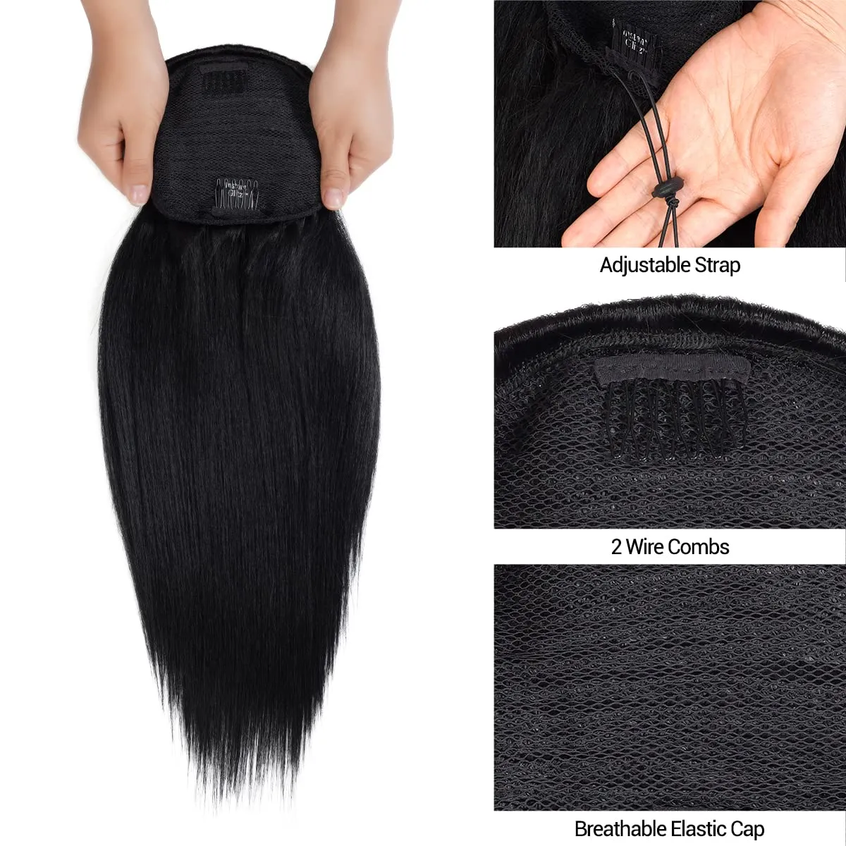 GLAM21USA Straight 18 Inch Long Drawstring Ponytail Extension for Black Women Natural Clip in Hair Extension Fake Ponytail Synthetic Hair Piece (18 Inch, 2-Dark Brown)