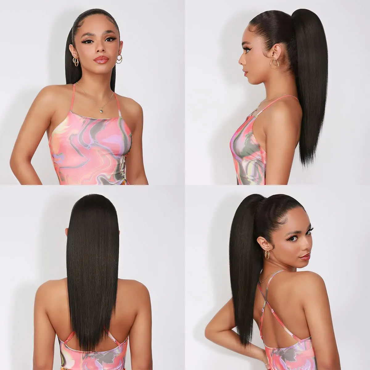 GLAM21USA Straight 18 Inch Long Drawstring Ponytail Extension for Black Women Natural Clip in Hair Extension Fake Ponytail Synthetic Hair Piece (18 Inch, 2-Dark Brown)