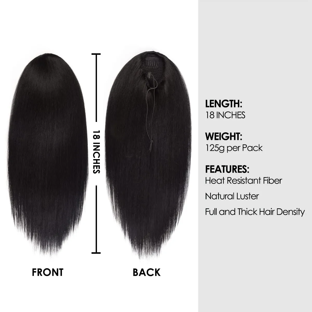 GLAM21USA Straight 18 Inch Long Drawstring Ponytail Extension for Black Women Natural Clip in Hair Extension Fake Ponytail Synthetic Hair Piece (18 Inch, 2-Dark Brown)