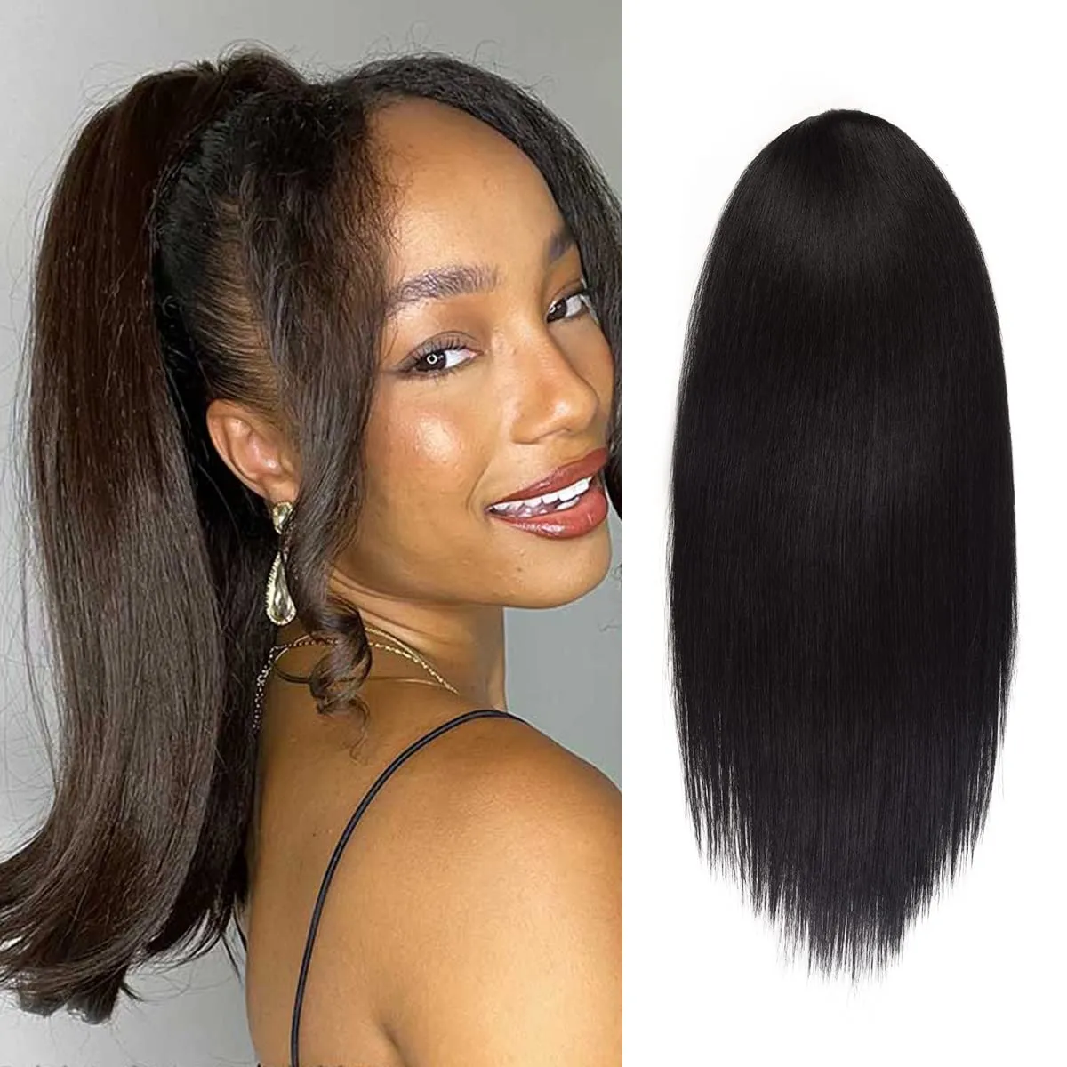 GLAM21USA Straight 18 Inch Long Drawstring Ponytail Extension for Black Women Natural Clip in Hair Extension Fake Ponytail Synthetic Hair Piece (18 Inch, 2-Dark Brown)