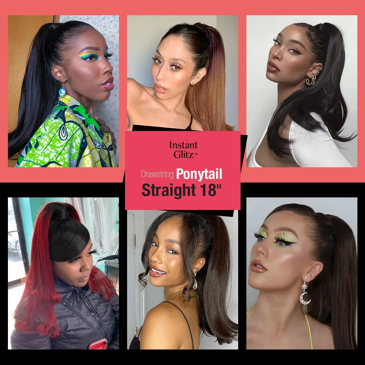 GLAM21USA Straight 18 Inch Long Drawstring Ponytail Extension for Black Women Natural Clip in Hair Extension Fake Ponytail Synthetic Hair Piece (18 Inch, 2-Dark Brown)