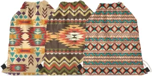 GLENLCWE 3 Pieces Tribal Indian Aztec Geometric Drawstring Backpack Sports Bag Cinch Backpack for Gym Beach Travel