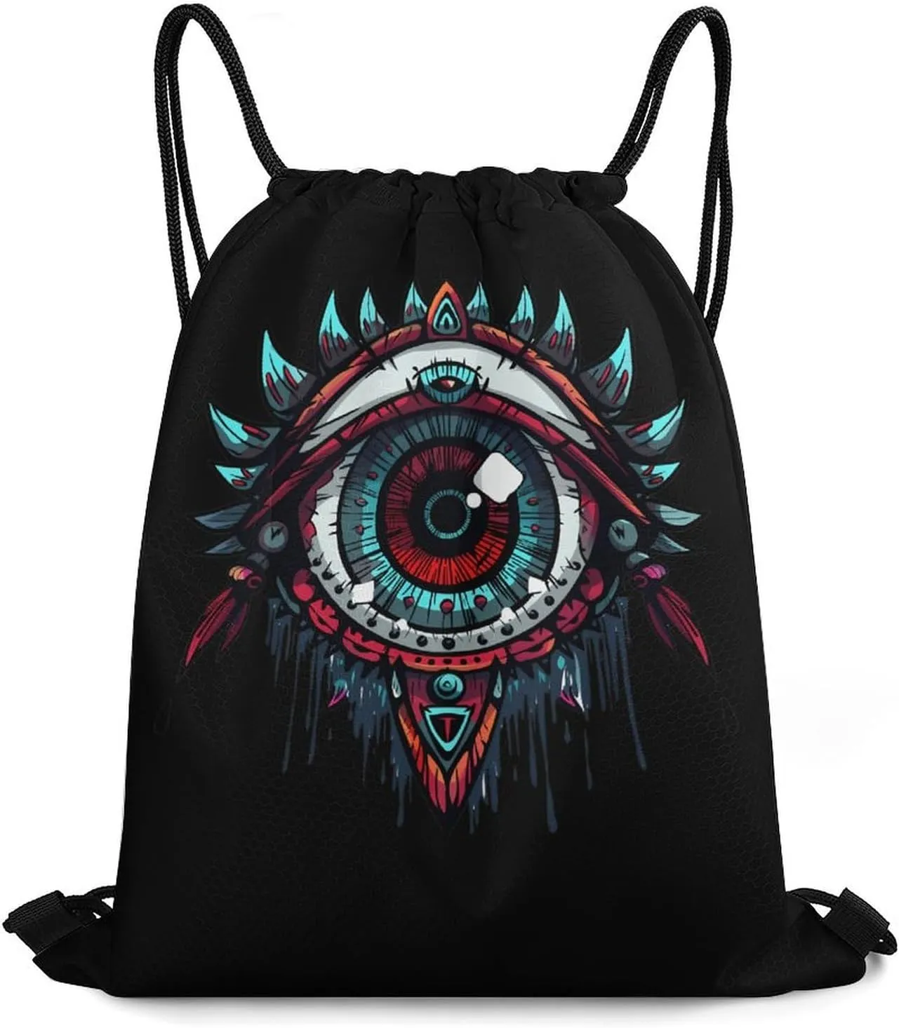 Goat Print Occult Eye Themes Devil Sports Gym Bag Lightweight Drawstring Backpack String Bag for Travel Hiking