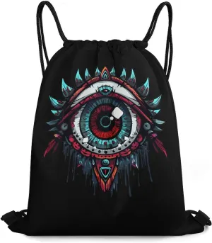 Goat Print Occult Eye Themes Devil Sports Gym Bag Lightweight Drawstring Backpack String Bag for Travel Hiking