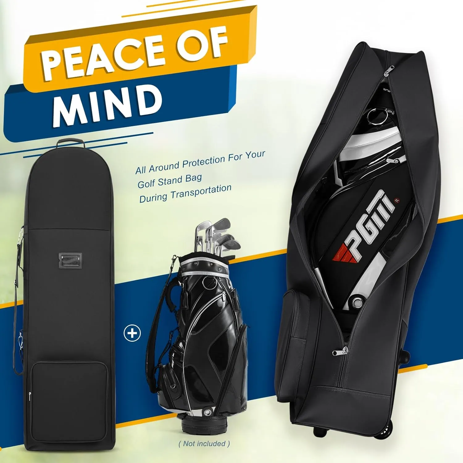 Golf Travel Bags for Airlines with Adjustable Support Rod and Detachable Shoulder Straps, Soft Foldable Golf Club Travel Covers, 900D Heavy Duty Oxford -Universal Size