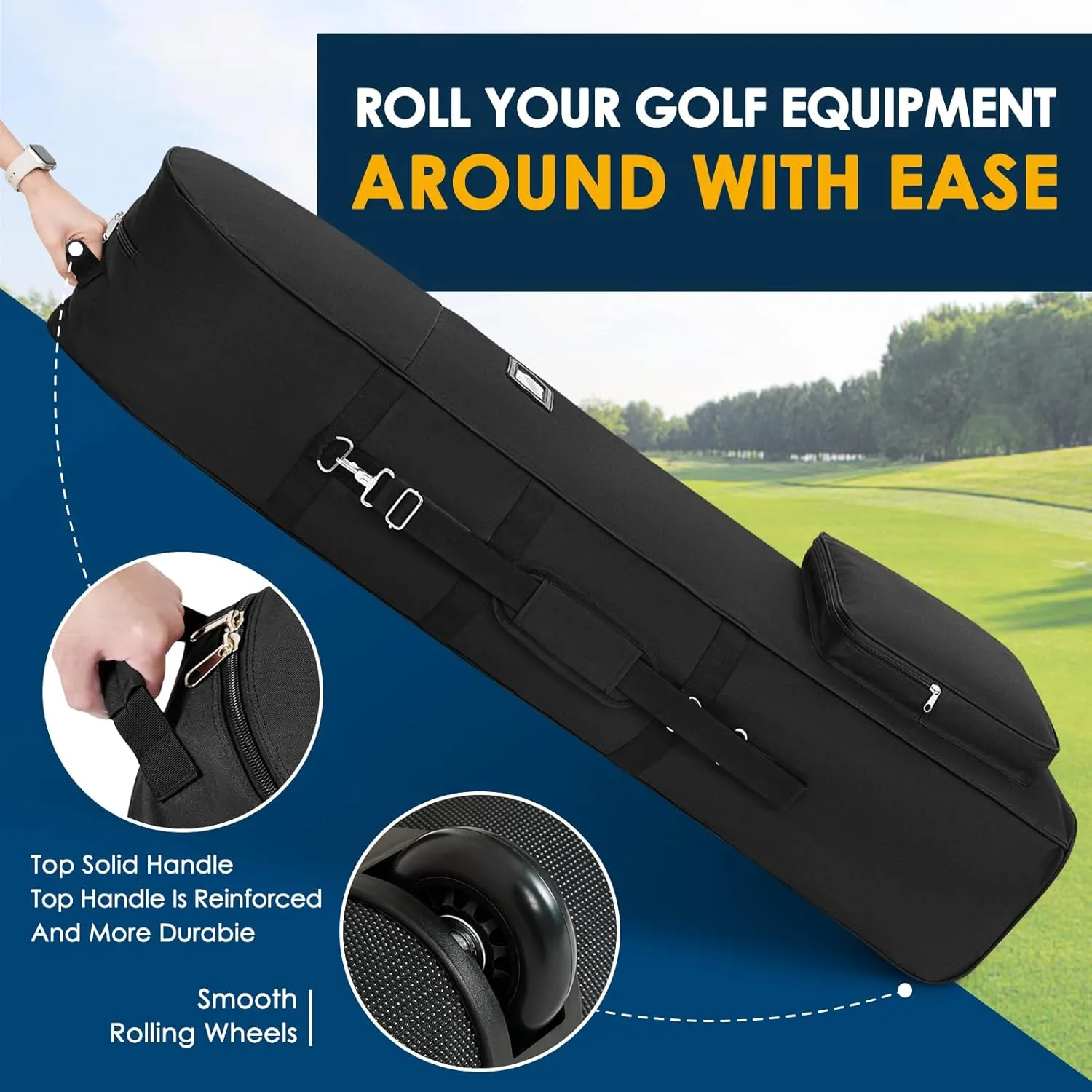 Golf Travel Bags for Airlines with Adjustable Support Rod and Detachable Shoulder Straps, Soft Foldable Golf Club Travel Covers, 900D Heavy Duty Oxford -Universal Size