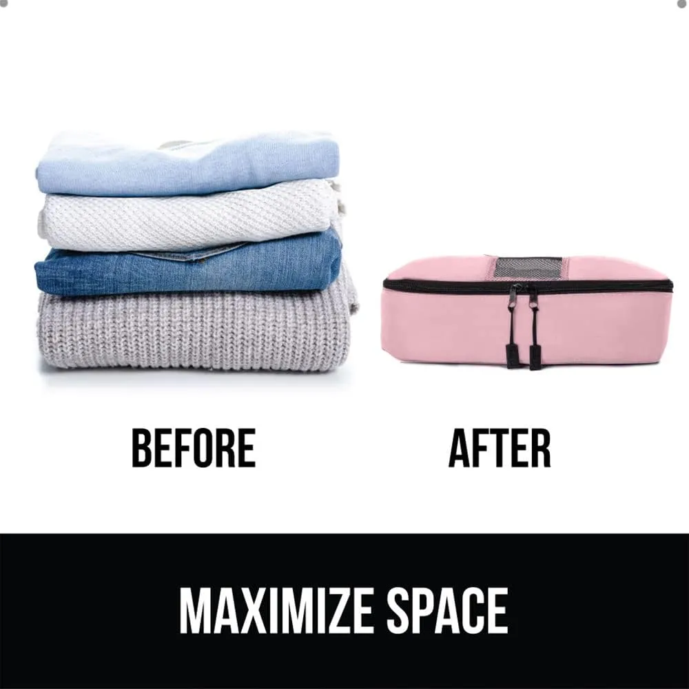 GORILLA GRIP 6 Set Packing Cubes, Travel Essentials for Suitcase, Mesh Organizer Bags for Clothes Toiletries Shoes and Laundry, Luggage and Carry On Airplane Accessories, Traveling Must Haves Pink