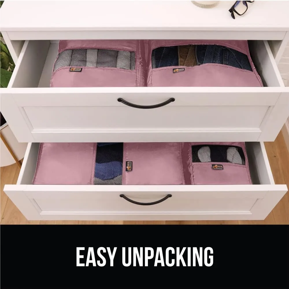GORILLA GRIP 6 Set Packing Cubes, Travel Essentials for Suitcase, Mesh Organizer Bags for Clothes Toiletries Shoes and Laundry, Luggage and Carry On Airplane Accessories, Traveling Must Haves Pink