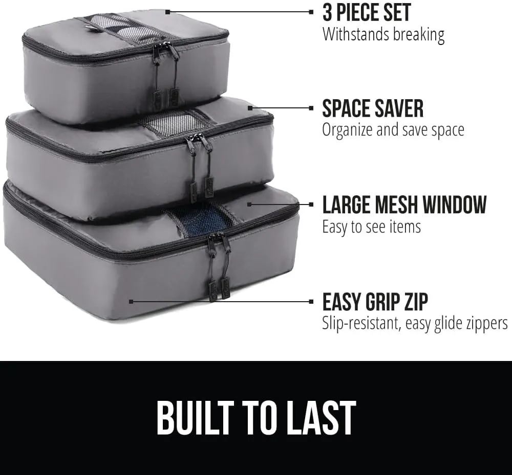 GORILLA GRIP Packing Cubes, Travel Essentials for Suitcase, Mesh Organizer Bags for Clothes Toiletries Shoes and Laundry, Luggage and Carry On Airplane Accessories, Traveling Must Haves, 3 Set Gray