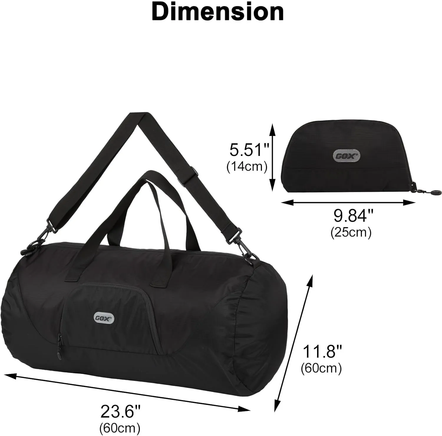 GOX Foldable Travel Bag Packable Tote Duffle Bag For Travel Spirit Airlines Personal Item Bag 18x14x8(Black)