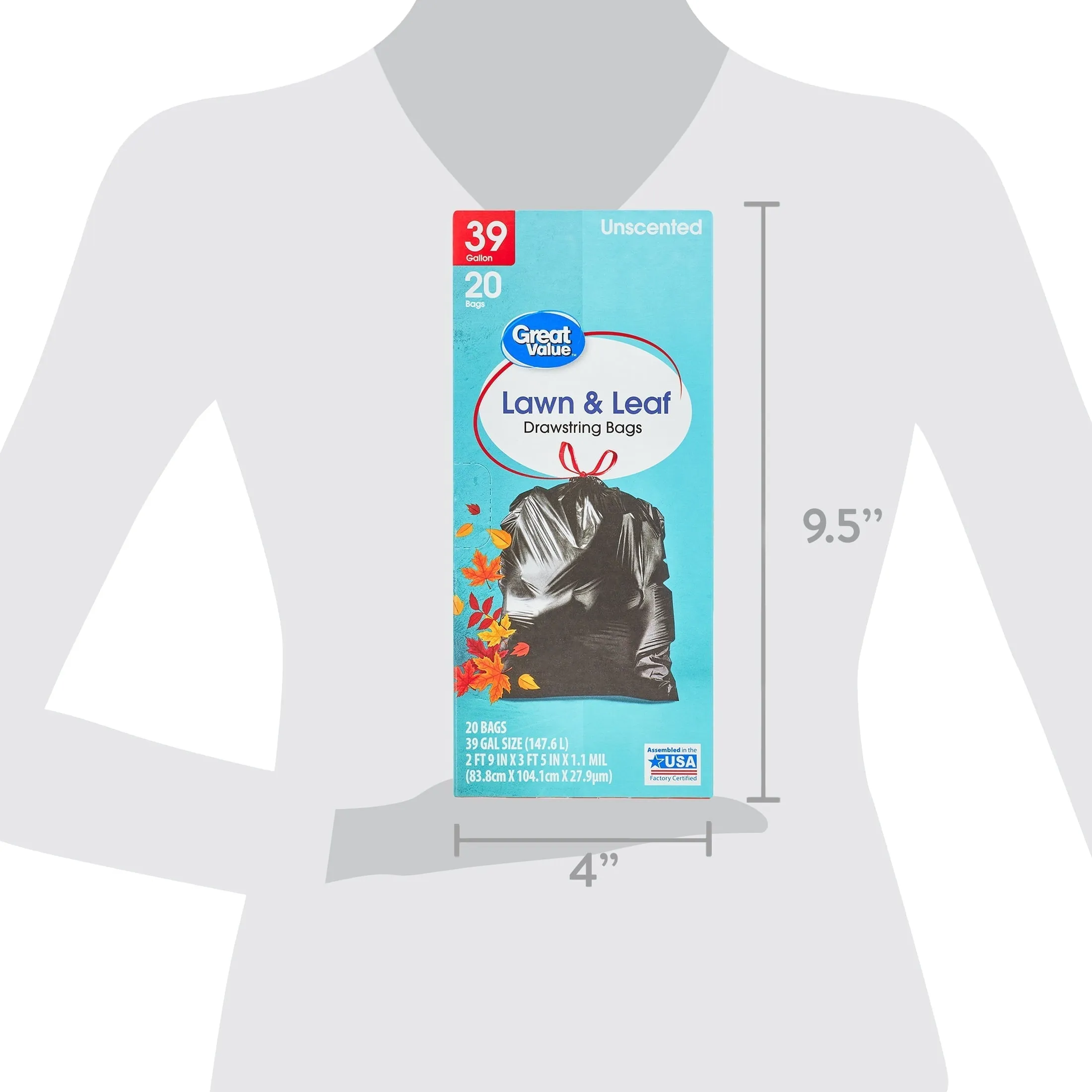 Great Value Lawn & Leaf 39-Gallon Drawstring Bags, Unscented, 20 Count