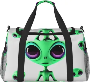 Green Alien Travel Duffel Bag Lightweight Waterproof Carry On Tote Bag Foldable Weekender Overnight Bags Sport Gym Bag For Women Men