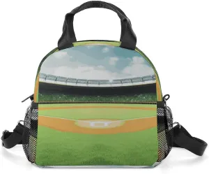 Green Baseball Field Backdrop Insulated Lunch Bag Portable Lunch Box Tote Cooler Bags Lunchbox For Travel Picnic Work