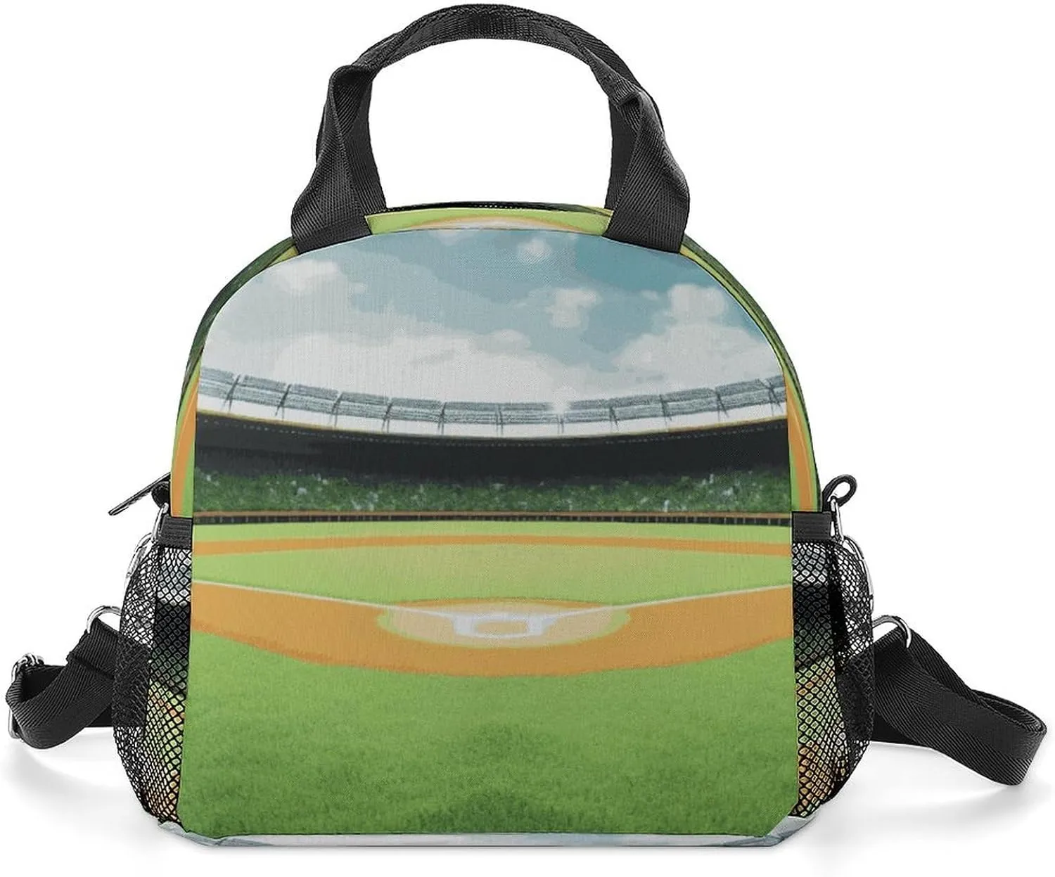 Green Baseball Field Backdrop Insulated Lunch Bag Portable Lunch Box Tote Cooler Bags Lunchbox For Travel Picnic Work