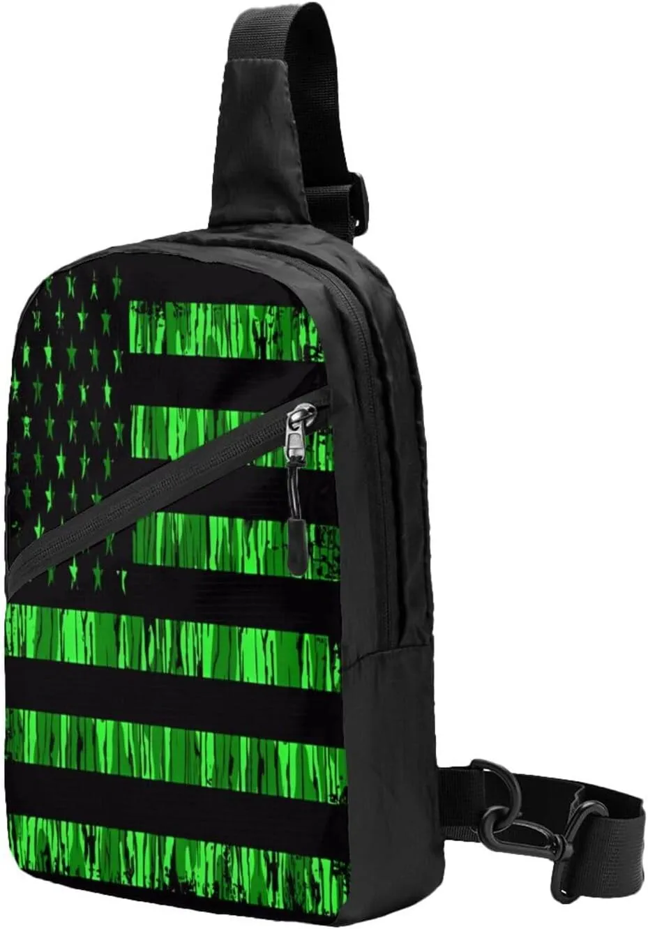 Green Camo Grunge American Flag Portable Sling Bags Packable Crossbody Bag Foldable Sport Daypack Reusable Shoulder Backpack Diagonally Chest Bag for Workout Travel