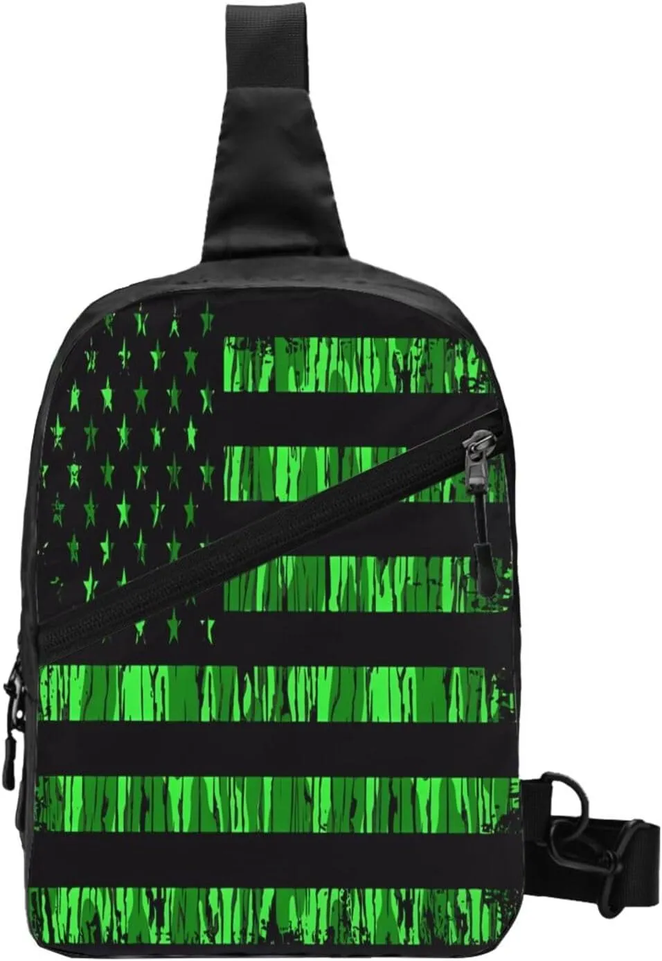 Green Camo Grunge American Flag Portable Sling Bags Packable Crossbody Bag Foldable Sport Daypack Reusable Shoulder Backpack Diagonally Chest Bag for Workout Travel