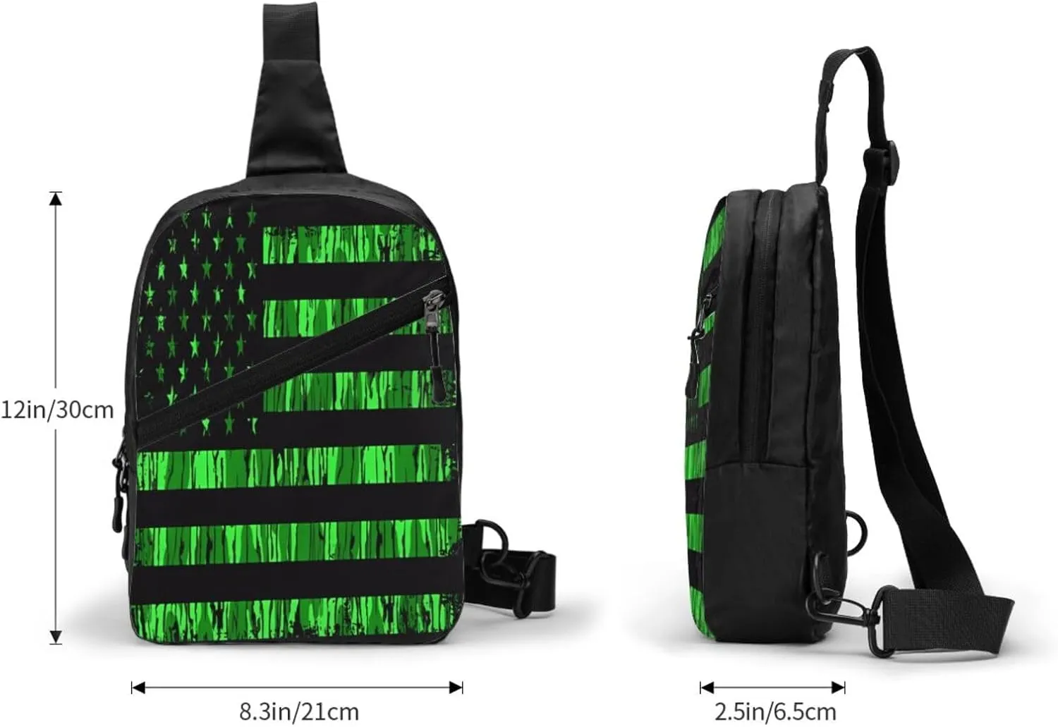Green Camo Grunge American Flag Portable Sling Bags Packable Crossbody Bag Foldable Sport Daypack Reusable Shoulder Backpack Diagonally Chest Bag for Workout Travel