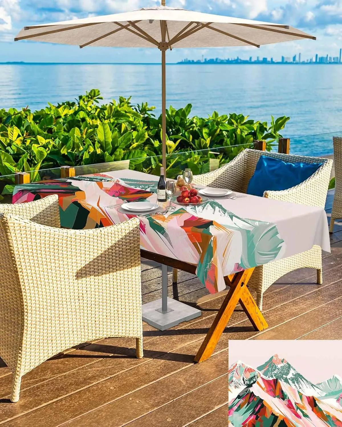 Green Orange Outdoor Tablecloths with Umbrella Hole and Zipper, Waterproof/Stain Resistant Rectangle Table Cloth 60x120 Patio Table Cover for Picnic/Party Abstract Mountains Range Modern Painted Art