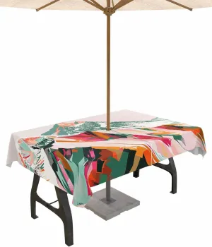 Green Orange Outdoor Tablecloths with Umbrella Hole and Zipper, Waterproof/Stain Resistant Rectangle Table Cloth 60x120 Patio Table Cover for Picnic/Party Abstract Mountains Range Modern Painted Art