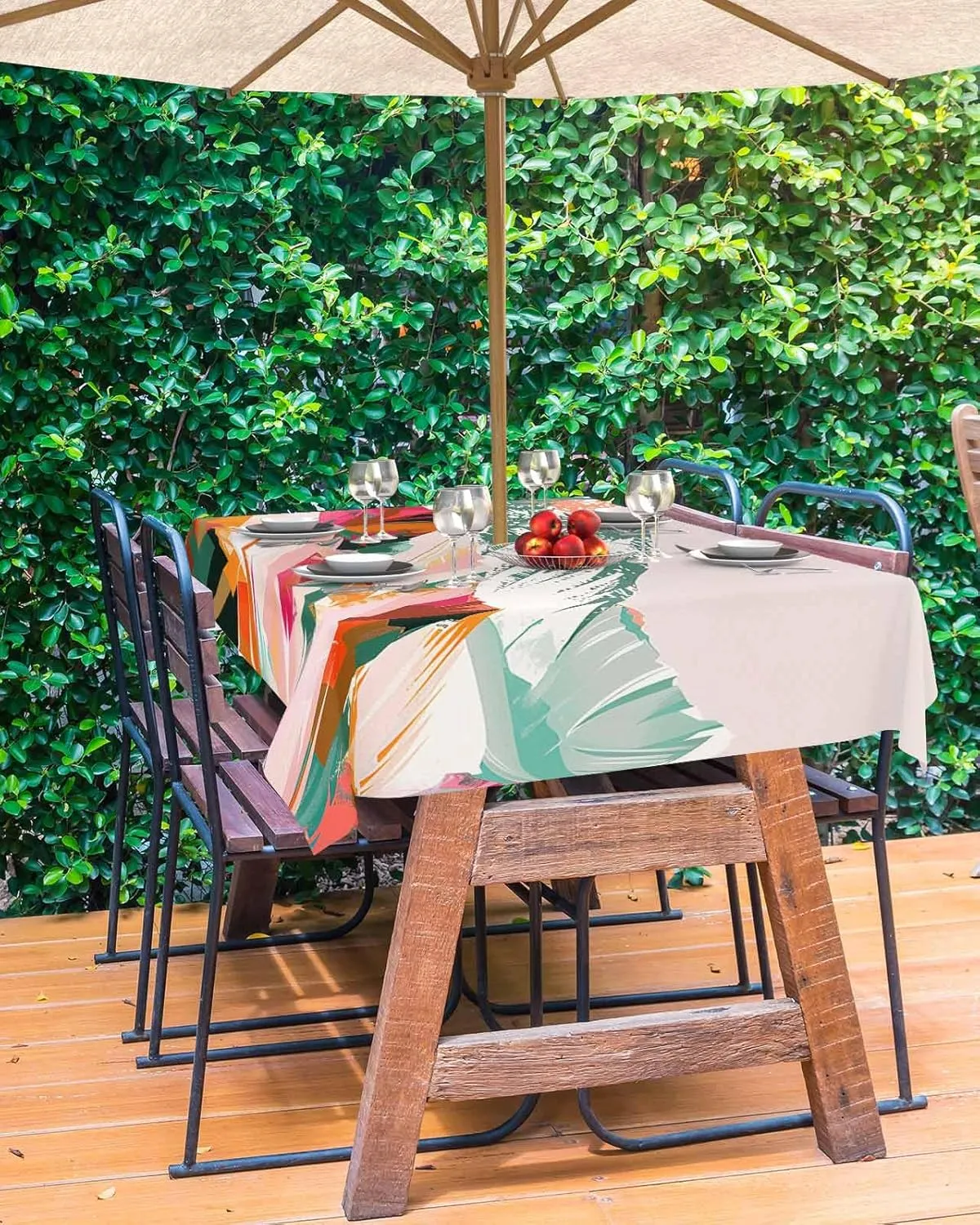 Green Orange Outdoor Tablecloths with Umbrella Hole and Zipper, Waterproof/Stain Resistant Rectangle Table Cloth 60x120 Patio Table Cover for Picnic/Party Abstract Mountains Range Modern Painted Art
