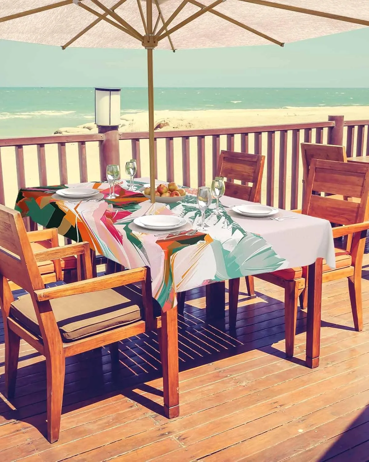 Green Orange Outdoor Tablecloths with Umbrella Hole and Zipper, Waterproof/Stain Resistant Rectangle Table Cloth 60x120 Patio Table Cover for Picnic/Party Abstract Mountains Range Modern Painted Art