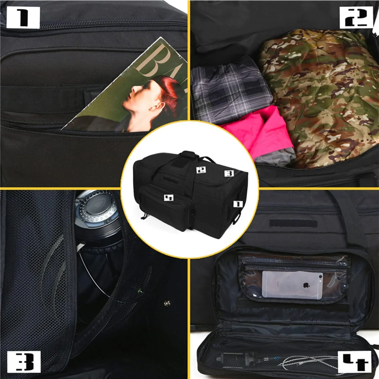 Greencity Duffel Bag Wheels Rolling Deployment Wheeled Military Suitcase Heavy-Duty Extra large deployment bag Capacity 32 Inch，Black