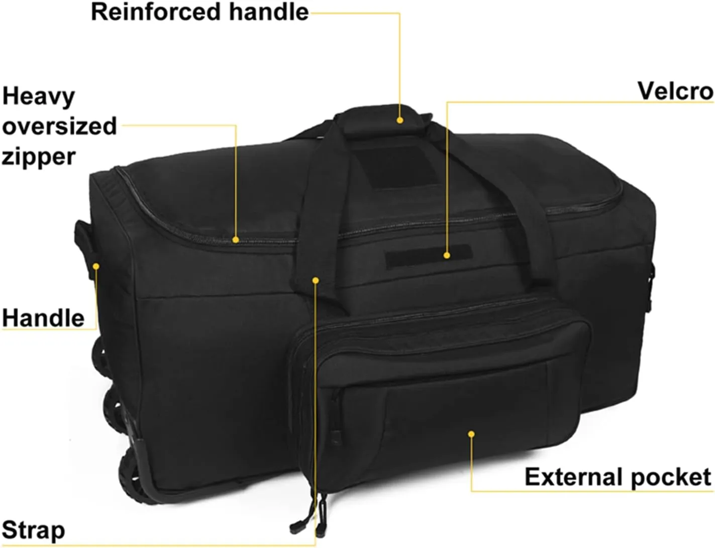 Greencity Duffel Bag Wheels Rolling Deployment Wheeled Military Suitcase Heavy-Duty Extra large deployment bag Capacity 32 Inch，Black