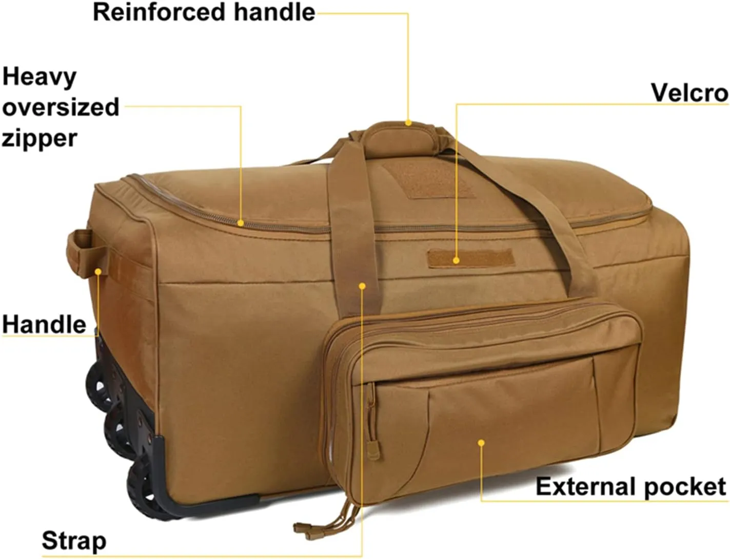 Greencity Duffel Bag Wheels Rolling Deployment Wheeled Military Suitcase Heavy-Duty Extra large deployment bag Capacity 32 Inch，Coyote