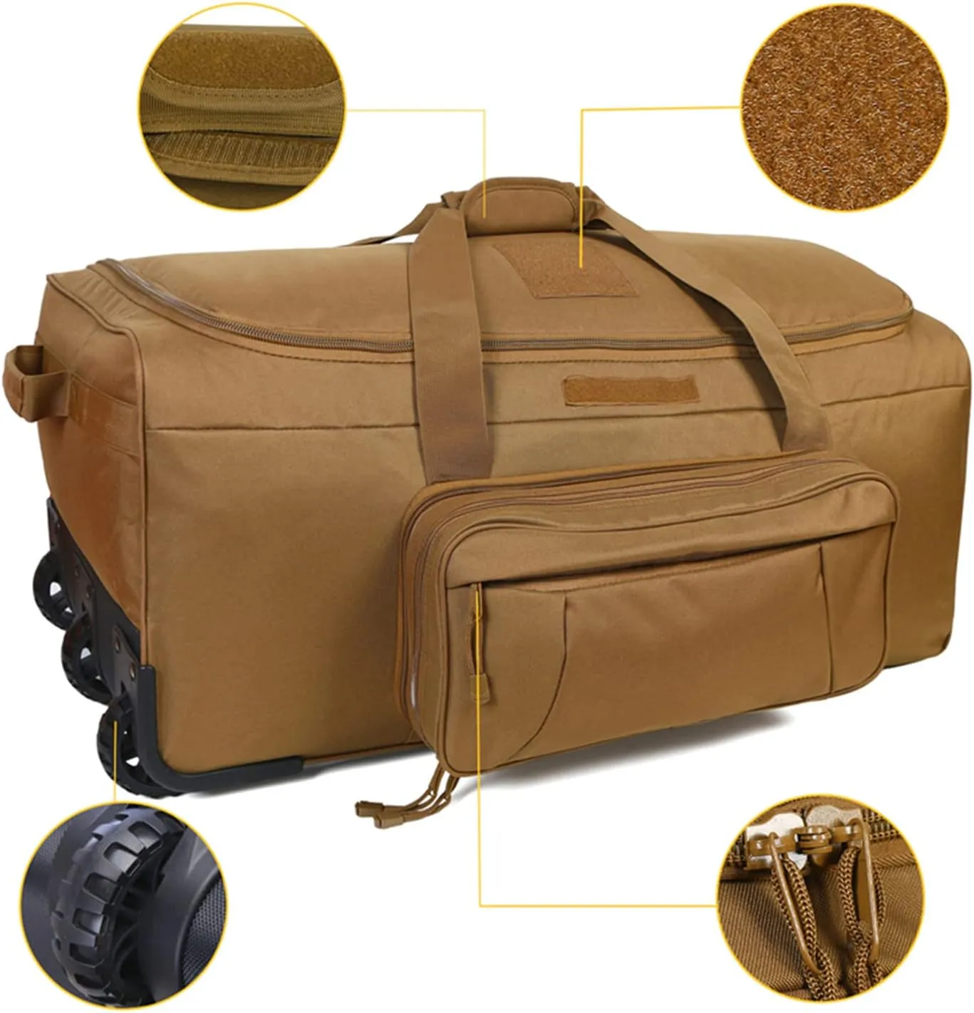 Greencity Duffel Bag Wheels Rolling Deployment Wheeled Military Suitcase Heavy-Duty Extra large deployment bag Capacity 32 Inch，Coyote