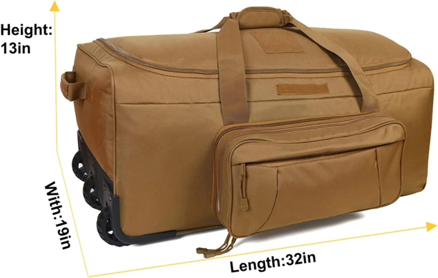 Greencity Duffel Bag Wheels Rolling Deployment Wheeled Military Suitcase Heavy-Duty Extra large deployment bag Capacity 32 Inch，Coyote