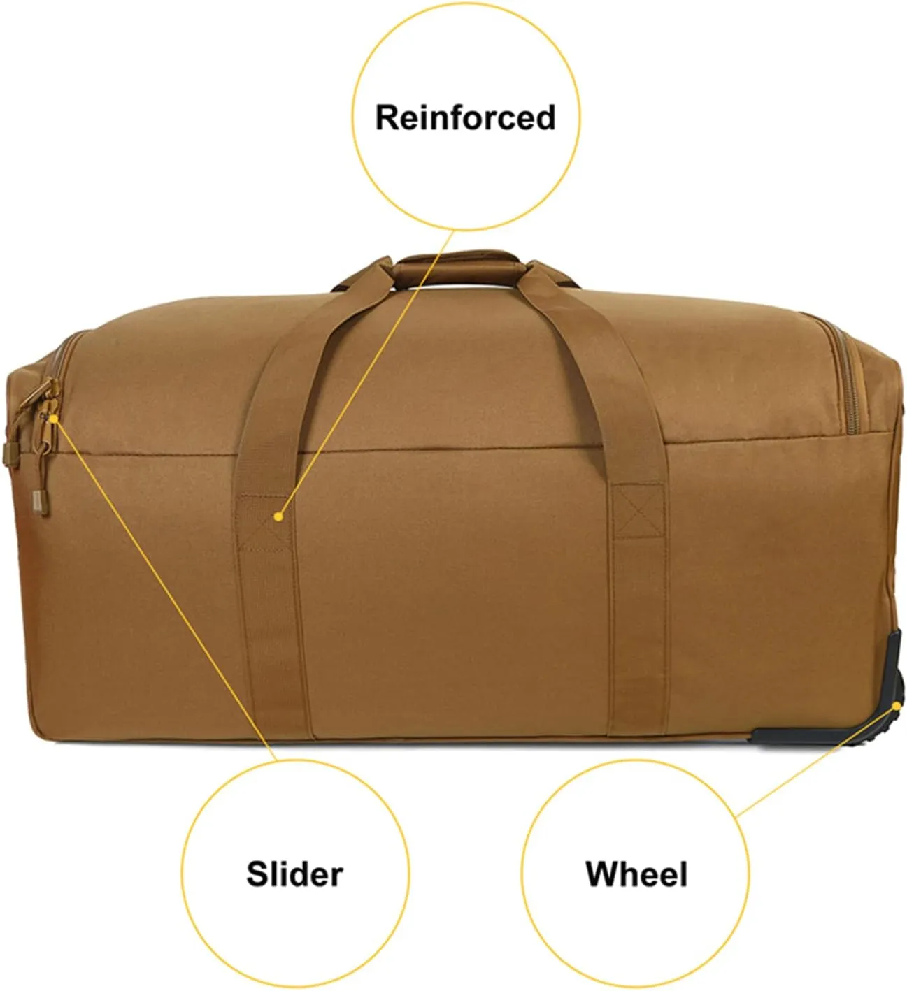 Greencity Duffel Bag Wheels Rolling Deployment Wheeled Military Suitcase Heavy-Duty Extra large deployment bag Capacity 32 Inch，Coyote