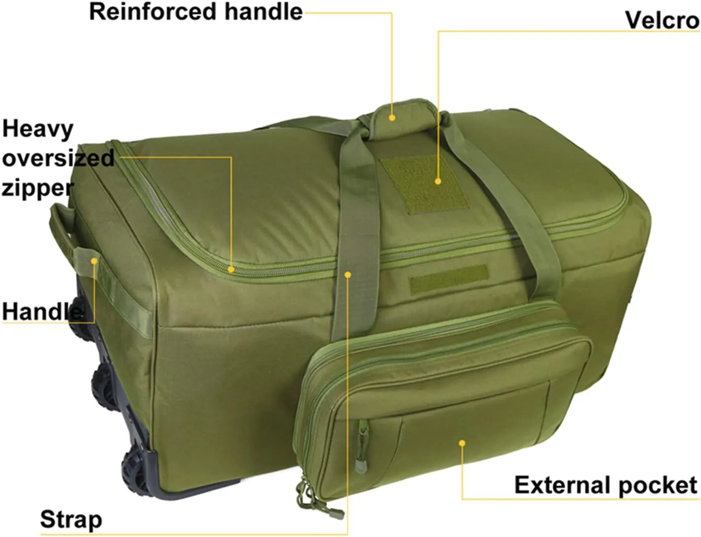Greencity Duffel Bag Wheels Rolling Deployment Wheeled Military Suitcase Heavy-Duty Extra large deployment bag Capacity 32 Inch，Green