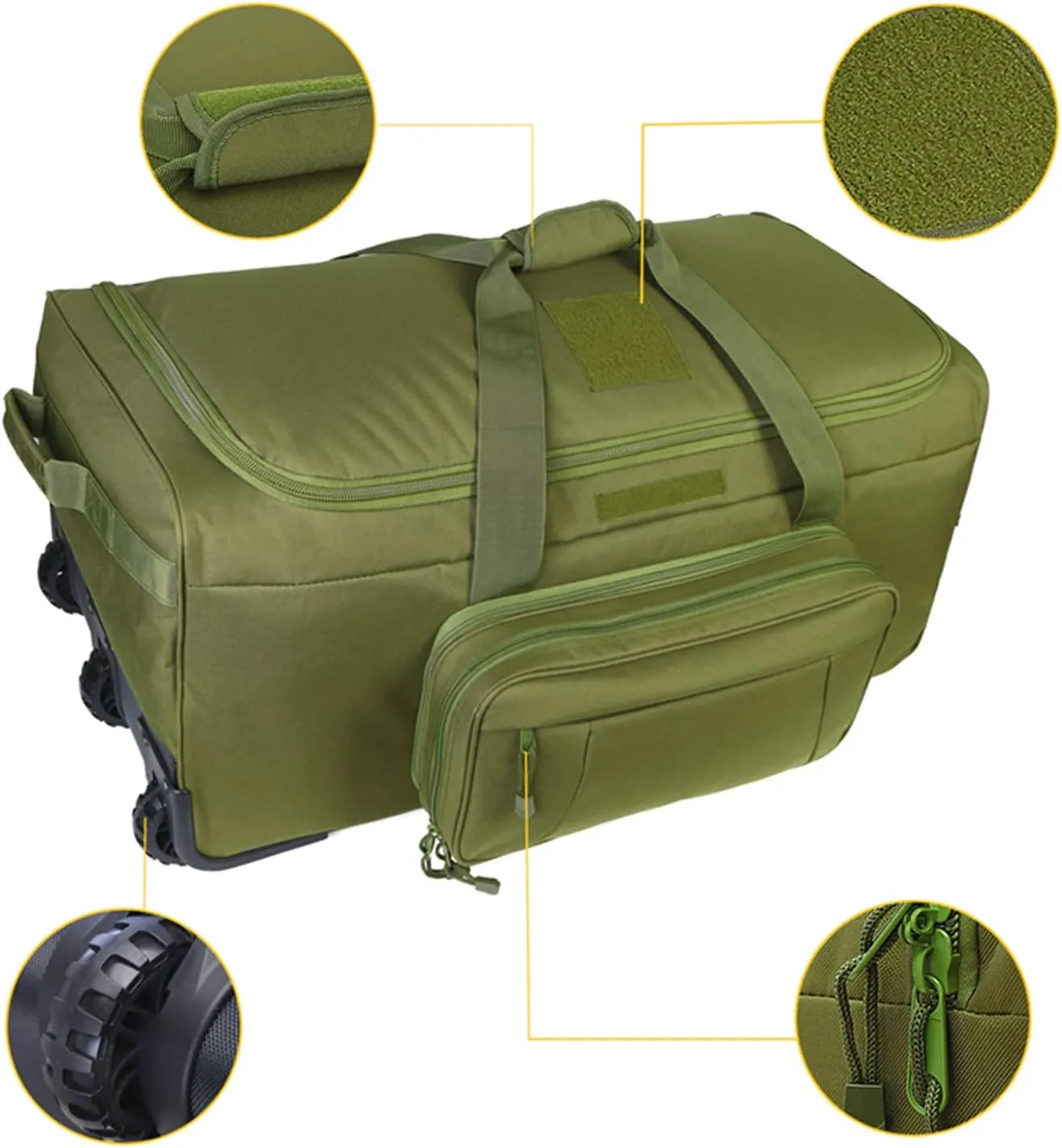Greencity Duffel Bag Wheels Rolling Deployment Wheeled Military Suitcase Heavy-Duty Extra large deployment bag Capacity 32 Inch，Green