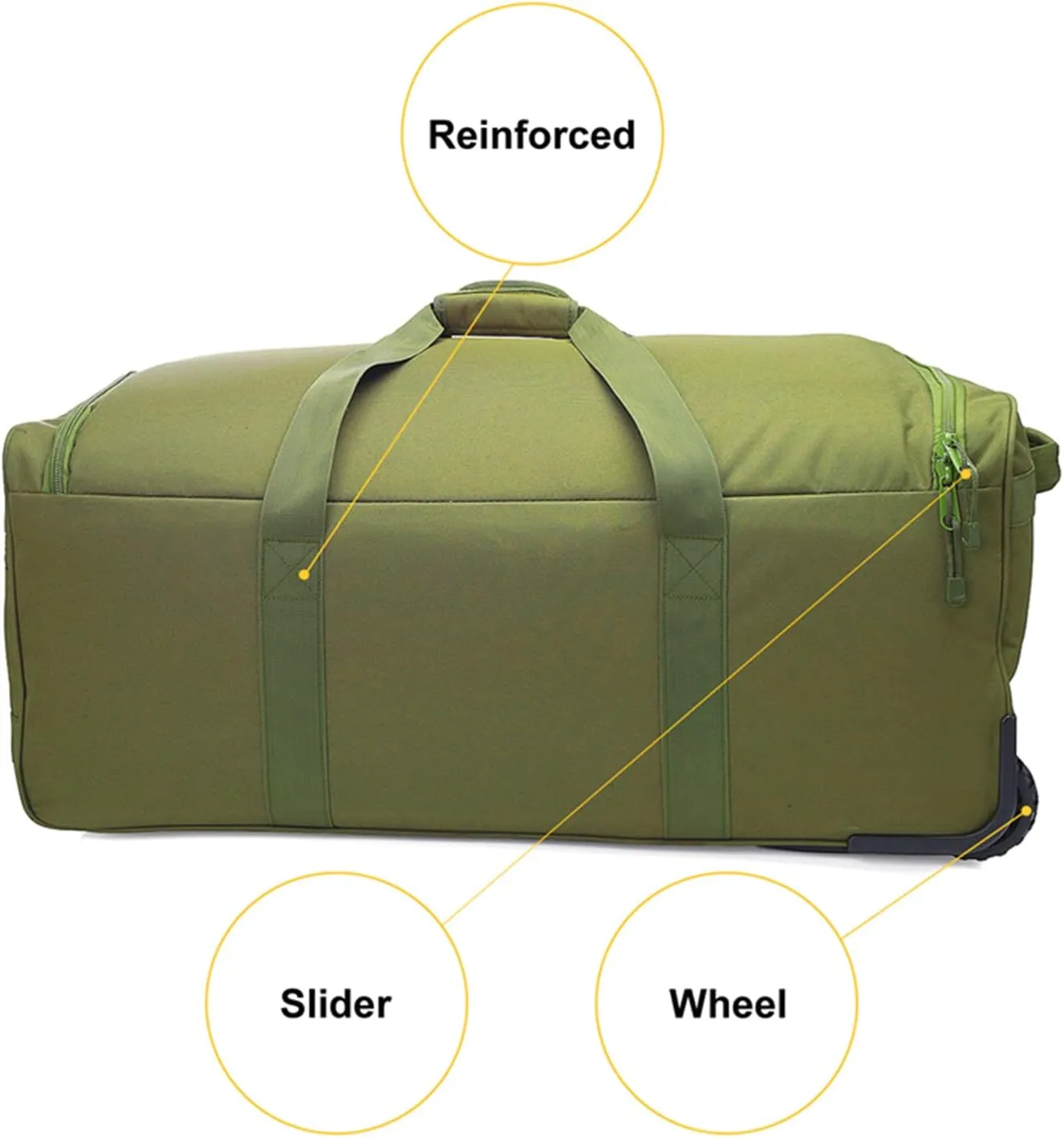 Greencity Duffel Bag Wheels Rolling Deployment Wheeled Military Suitcase Heavy-Duty Extra large deployment bag Capacity 32 Inch，Green