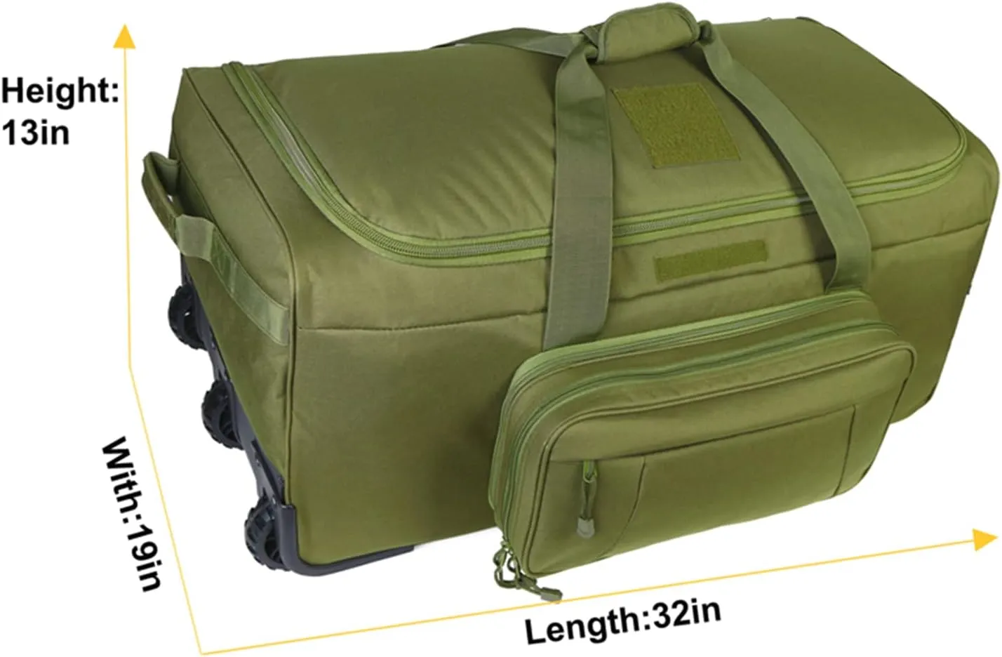 Greencity Duffel Bag Wheels Rolling Deployment Wheeled Military Suitcase Heavy-Duty Extra large deployment bag Capacity 32 Inch，Green