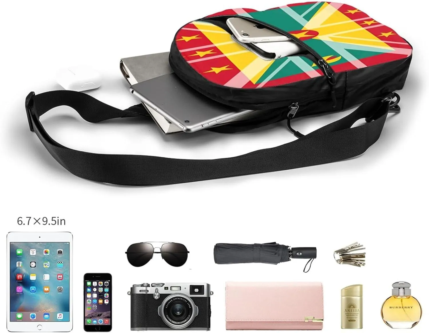 Grenada UK Flag Packable Crossbody Bag Portable Sling Bags Foldable Travel Daypack Reusable Sports Shoulder Backpack Diagonally Chest Bag for Workout