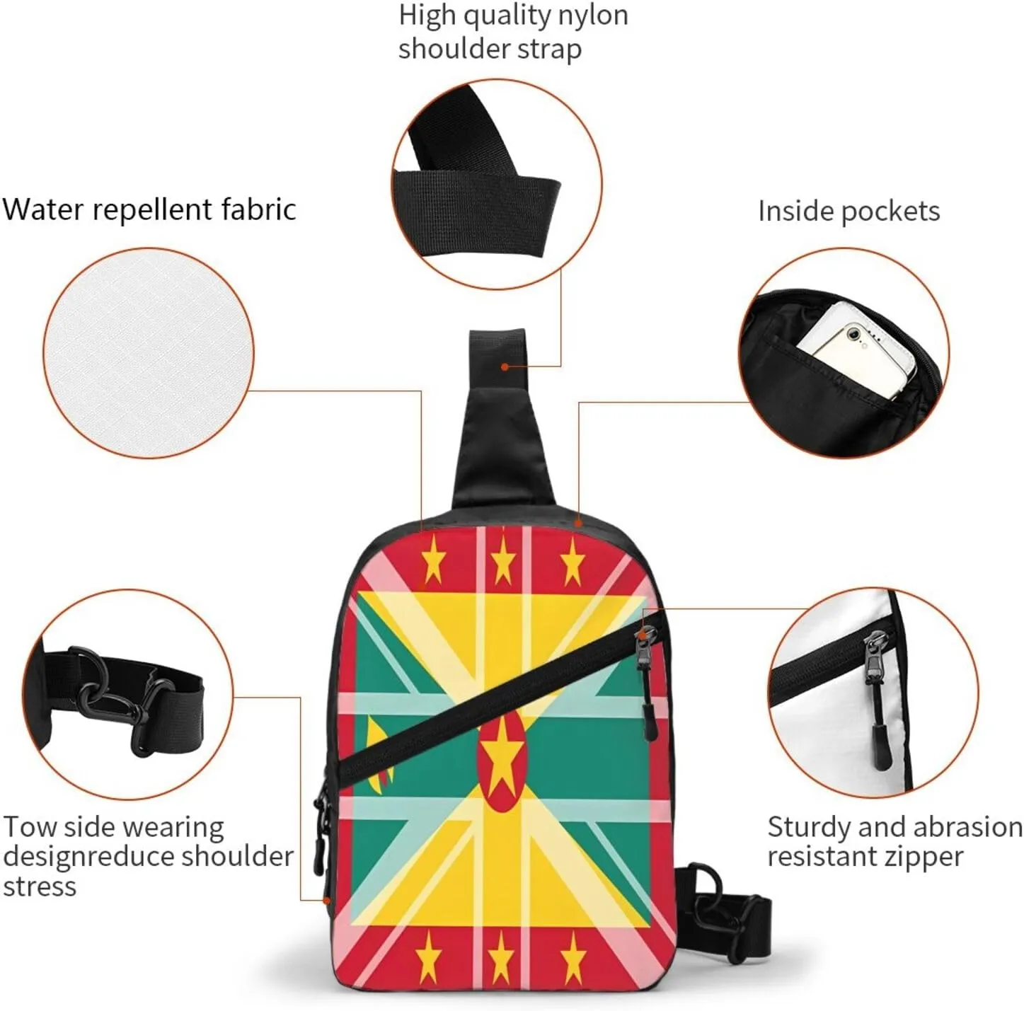 Grenada UK Flag Packable Crossbody Bag Portable Sling Bags Foldable Travel Daypack Reusable Sports Shoulder Backpack Diagonally Chest Bag for Workout