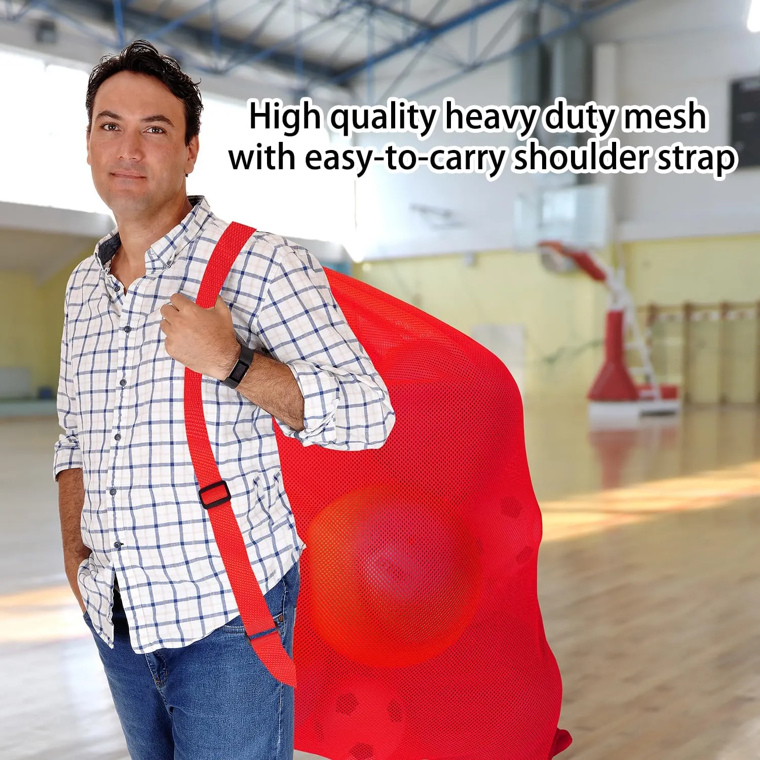 GSE Games & Sports Expert Red Extra Large Mesh Sports Ball Drawstring Bag, 30" x 40" Soccer Equipment Bag with Adjustable Shoulder Strap for Football, Basketball, Volleyball, Swimming