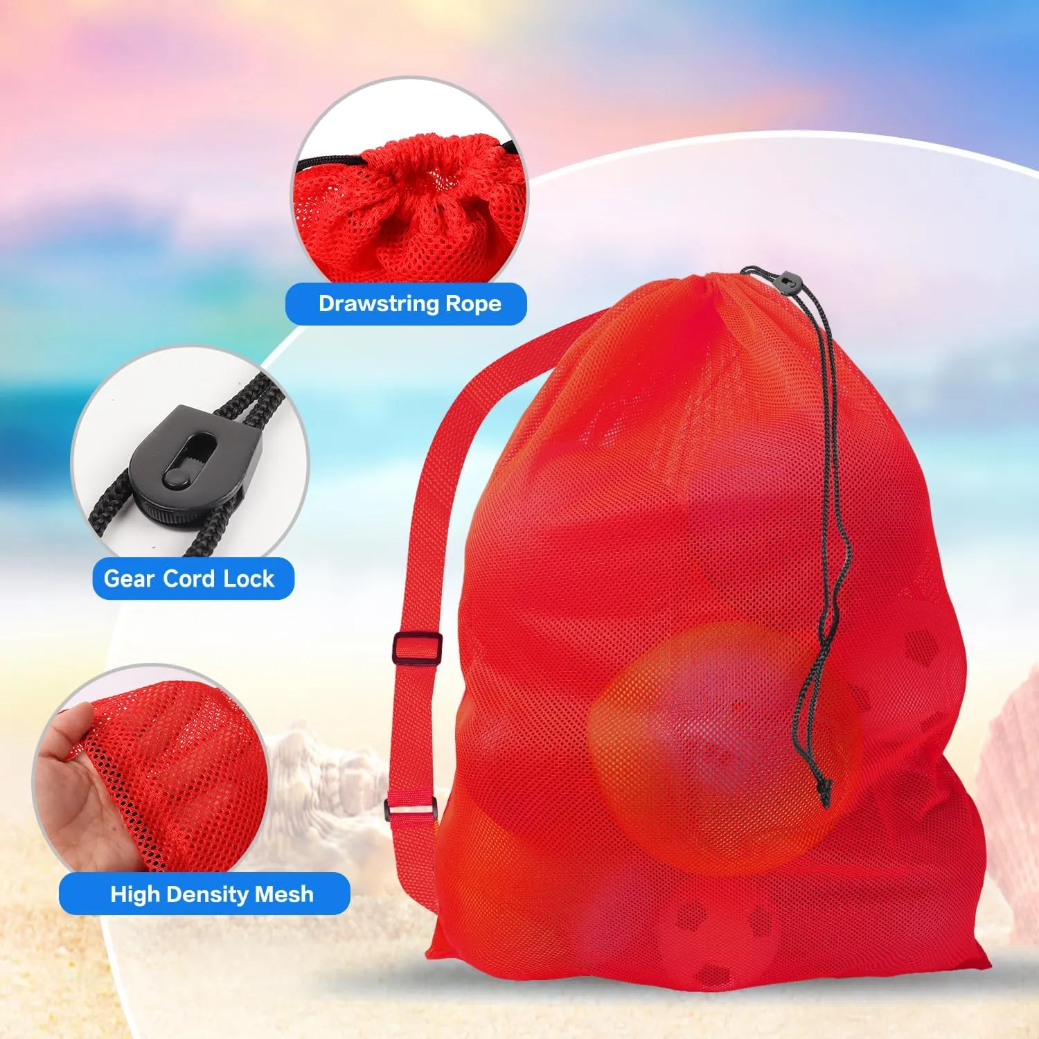 GSE Games & Sports Expert Red Extra Large Mesh Sports Ball Drawstring Bag, 30" x 40" Soccer Equipment Bag with Adjustable Shoulder Strap for Football, Basketball, Volleyball, Swimming