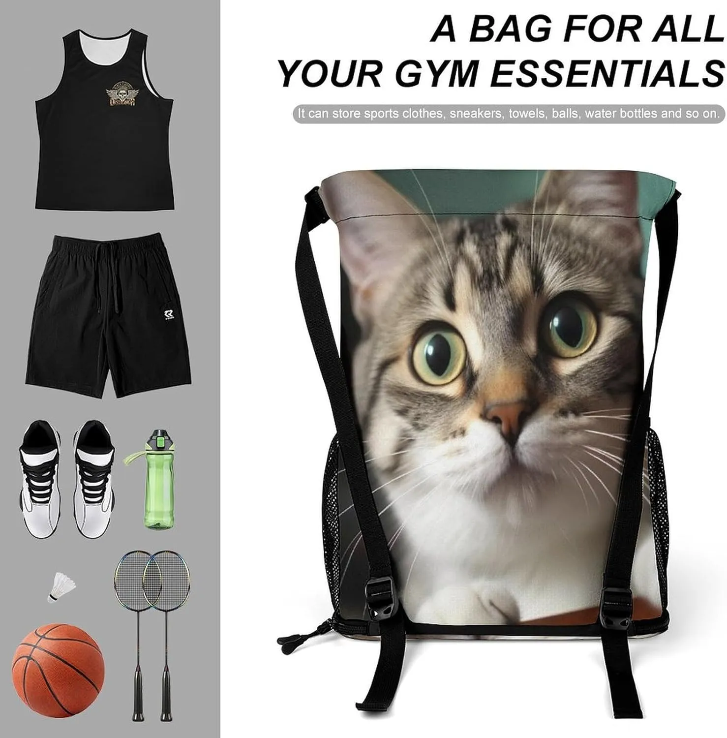 Gym Bag for Women Men A Curious CatTravel Duffel Bag Large Capacity Sports Drawstring Backpack